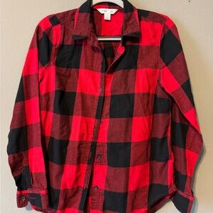 Old Navy Women's Red and Black Checkered Shirt
